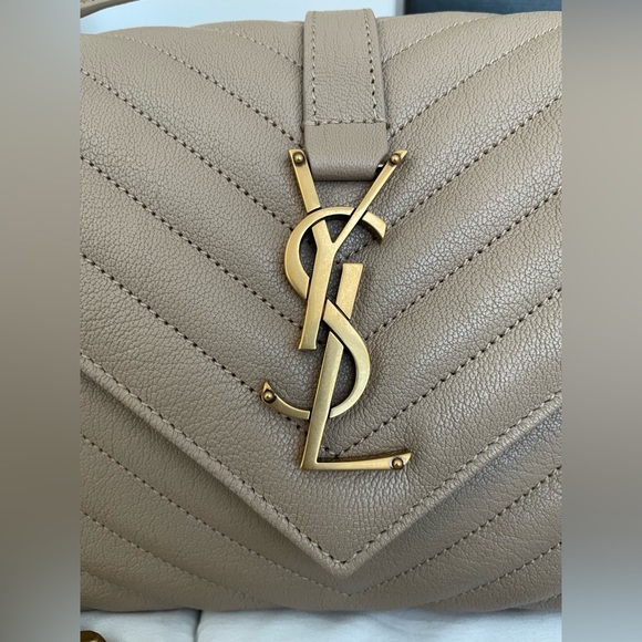BNIB YSL College Bag Dark Beige and Gold - Picture 4 of 11
